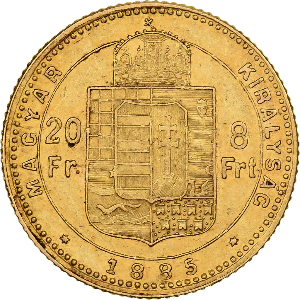 Hungary, Franz Joseph I, 8 Forint 20 Francs, 1885, Kormoczbanya, Gold