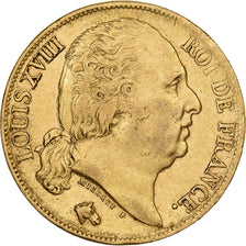 France, 20 Francs, Louis XVIII, 1818, Lille, Gold, AU(50-53), Gadoury:1028