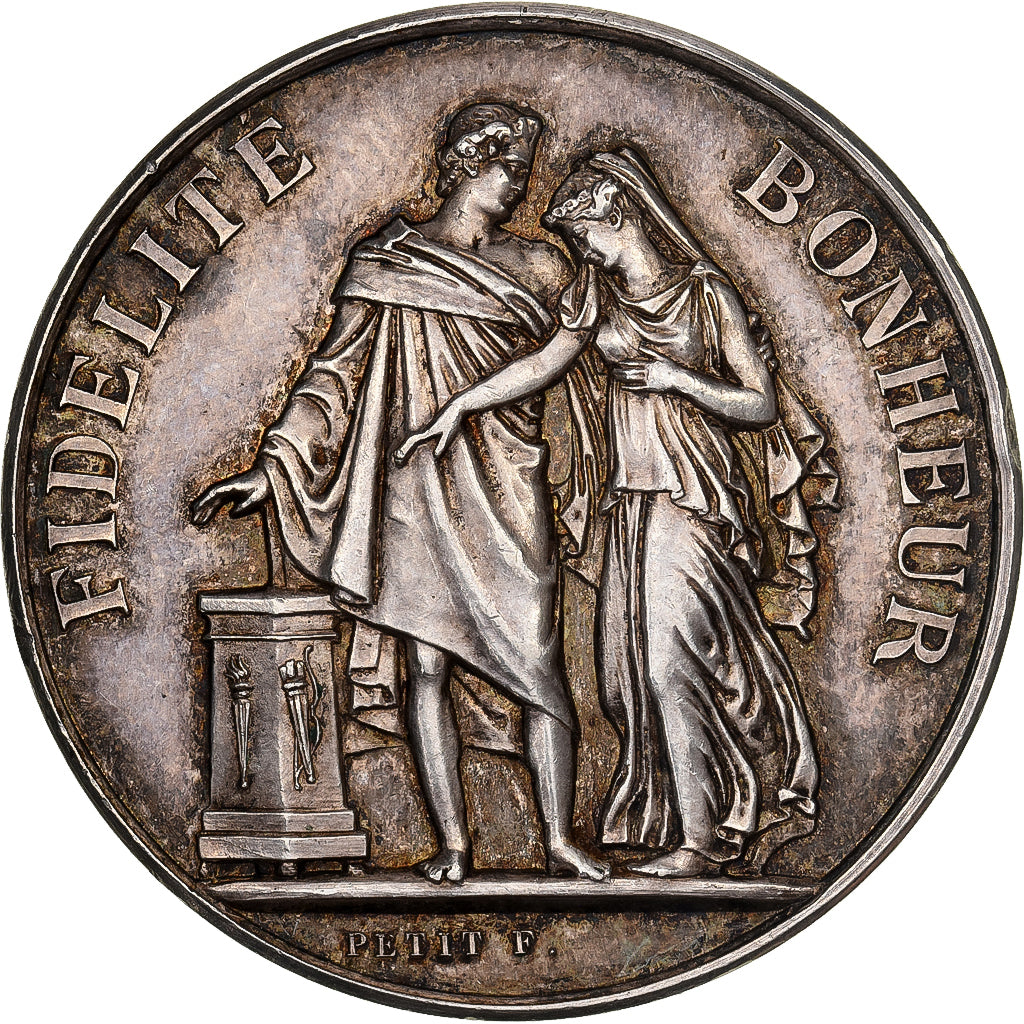 France, Medal, Mariage, Fidélité Bonheur, 1896, Silver, Petit, AU(55-58)