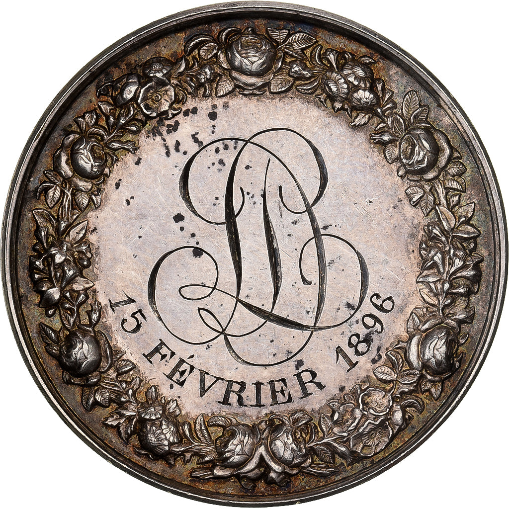 France, Medal, Mariage, Fidélité Bonheur, 1896, Silver, Petit, AU(55-58)