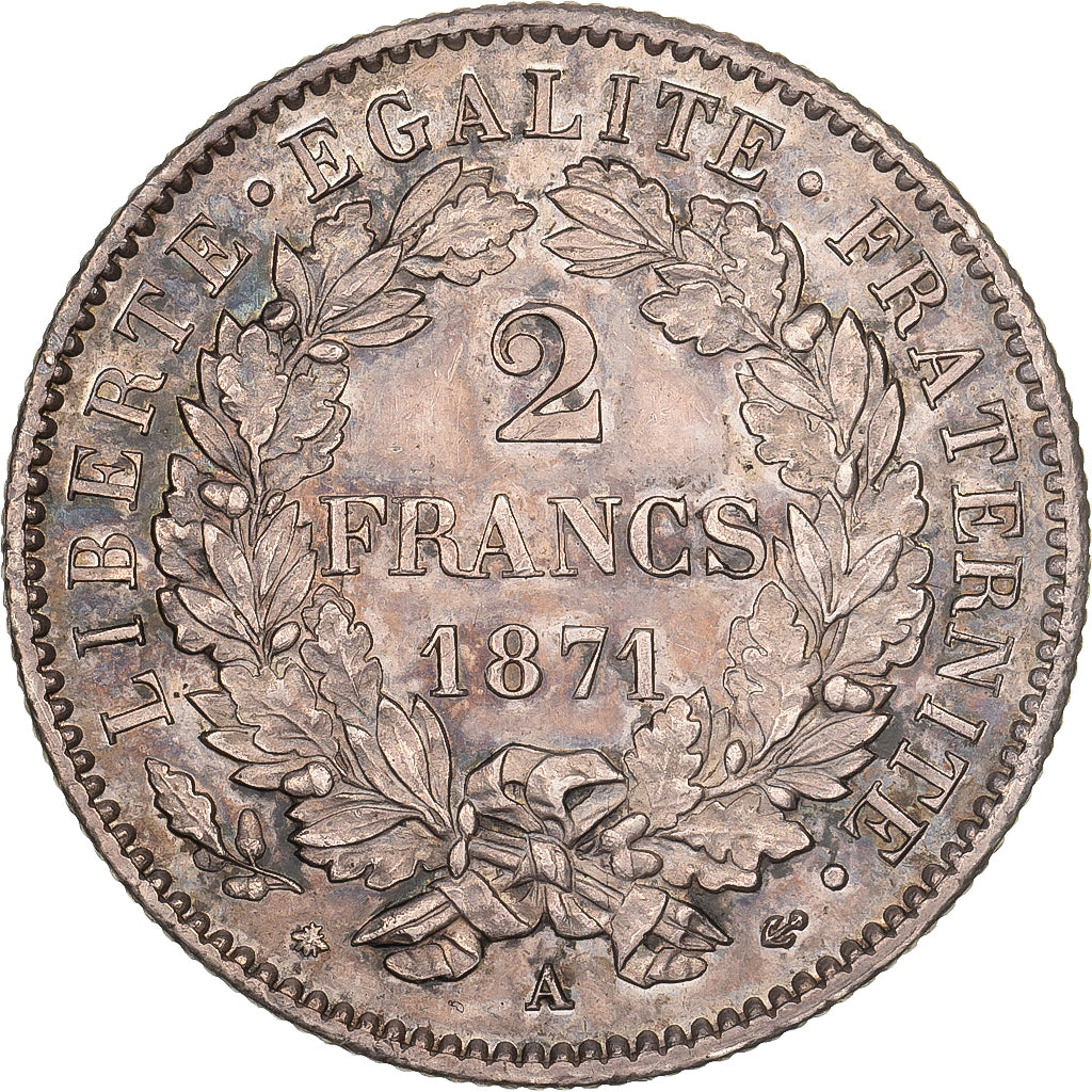 Frankreich, 2 Francs, Cérès, 1871, Paris, Silber, VZ+, Gadoury:530, KM:817.1