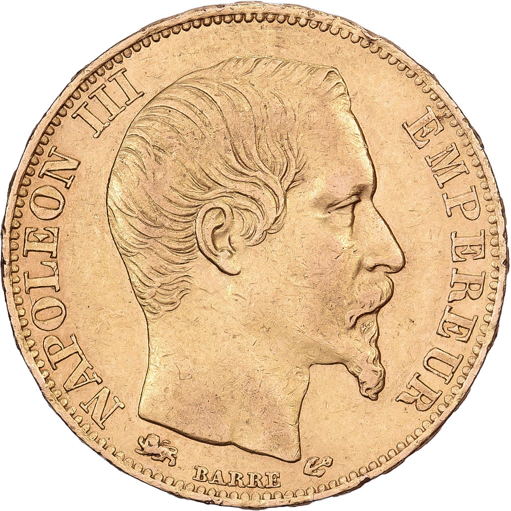 França, 20 Francs, Napoléon III, 1855, Lyon, Dourado, EF(40-45), Gadoury:1061