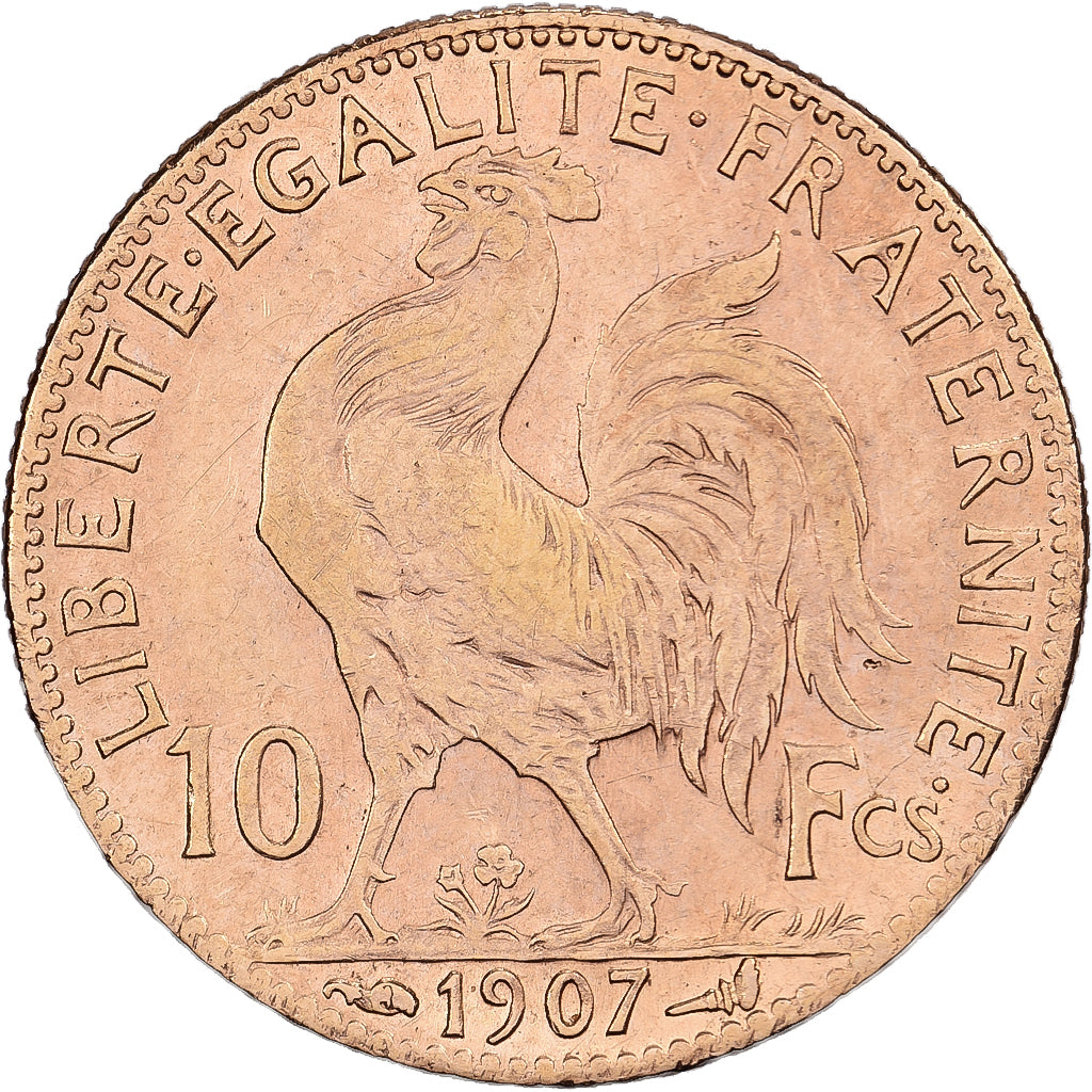 Frankreich, 10 Francs, Marianne Coq, 1907, Paris, Gold, VZ, KM:846