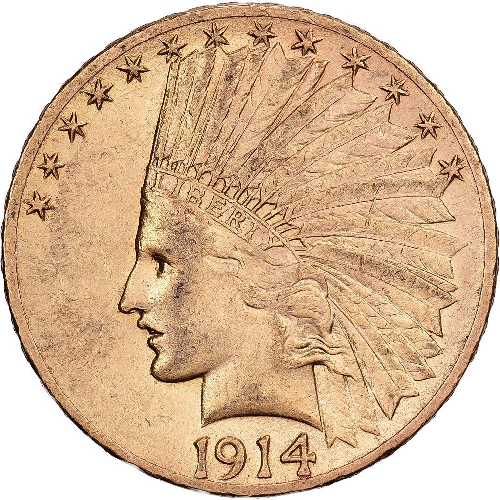 United States, $10, Eagle, Indian Head, 1914, Philadelphia, Gold, AU(50-53)