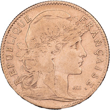Francja, 10 Francs, Marianne Coq, 1907, Paris, Złoto, EF(40-45), KM:846