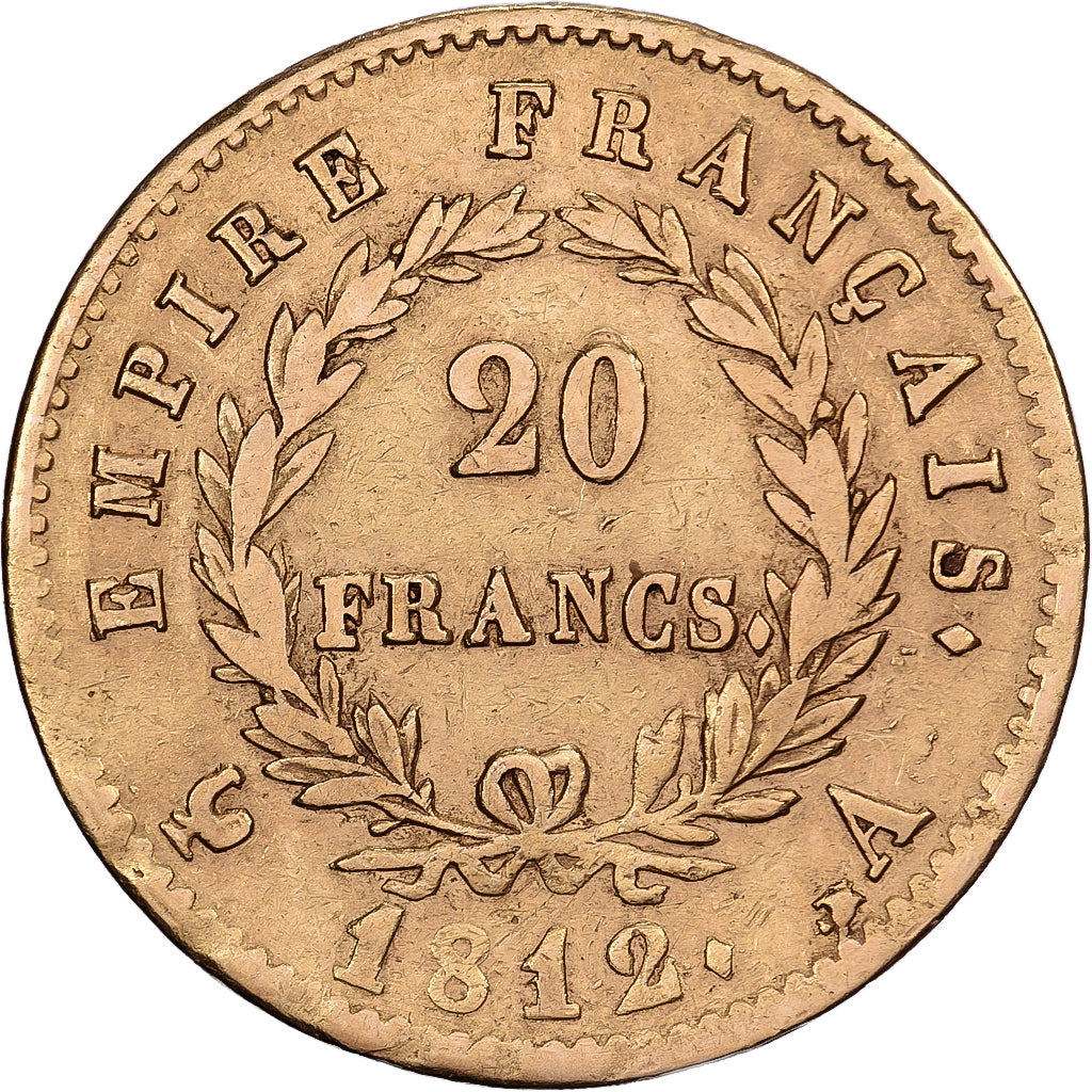 Francia, 20 Francs, Napoléon I, 1812, Paris, Oro, MB+, KM:695.1