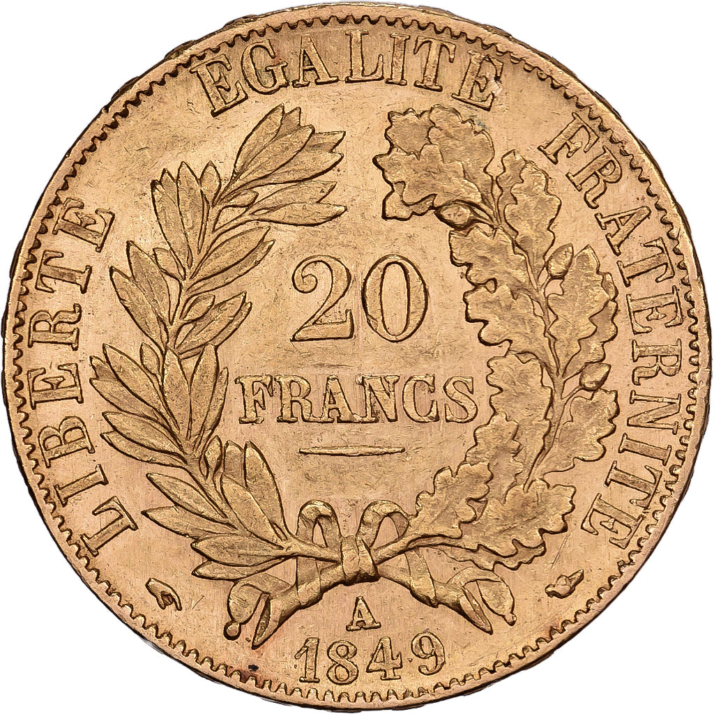 Frankrijk, 20 Francs, Cérès, 1849, Paris, Goud, ZF+, Gadoury:1059, KM:762