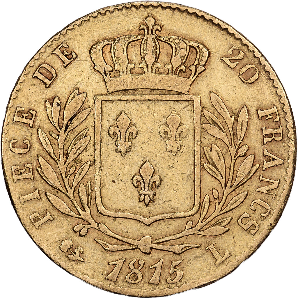 France, 20 Francs, Louis XVIII, 1815, Bayonne, Or, TTB, Gadoury:1026, KM:706.4