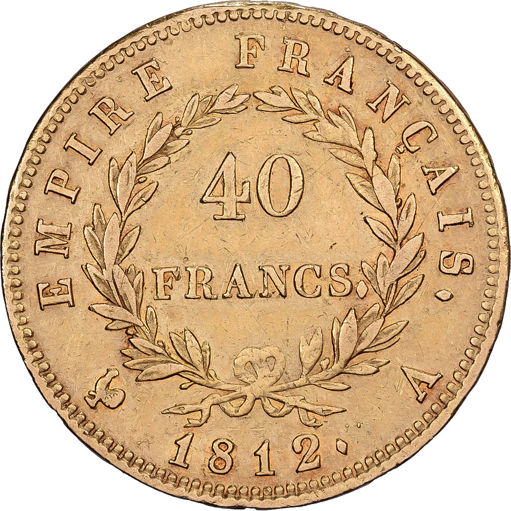 Francja, 40 Francs, Napoléon I, 1812, Paris, Złoto, VF(30-35), Gadoury:1084