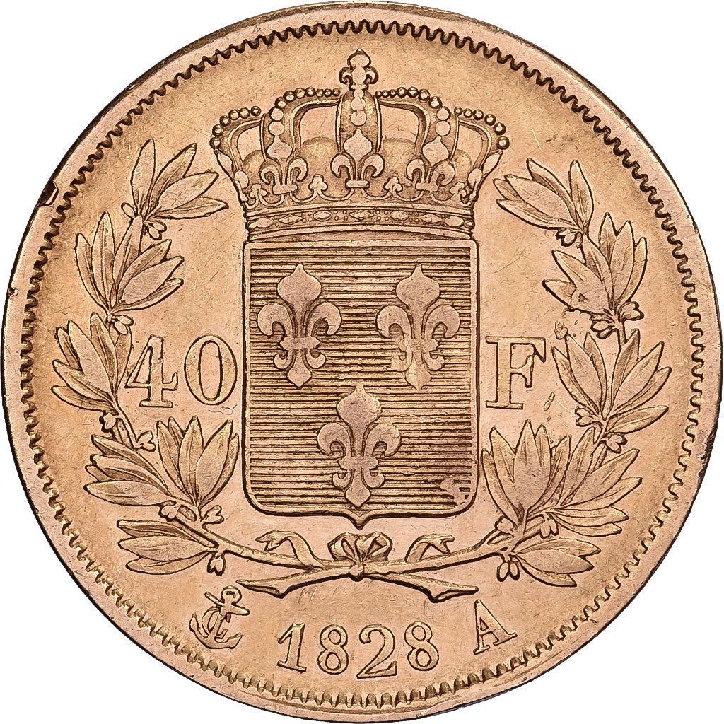 Francia, 40 Francs, Charles X, 1828, Paris, Oro, BB, Gadoury:1105, KM:721.1