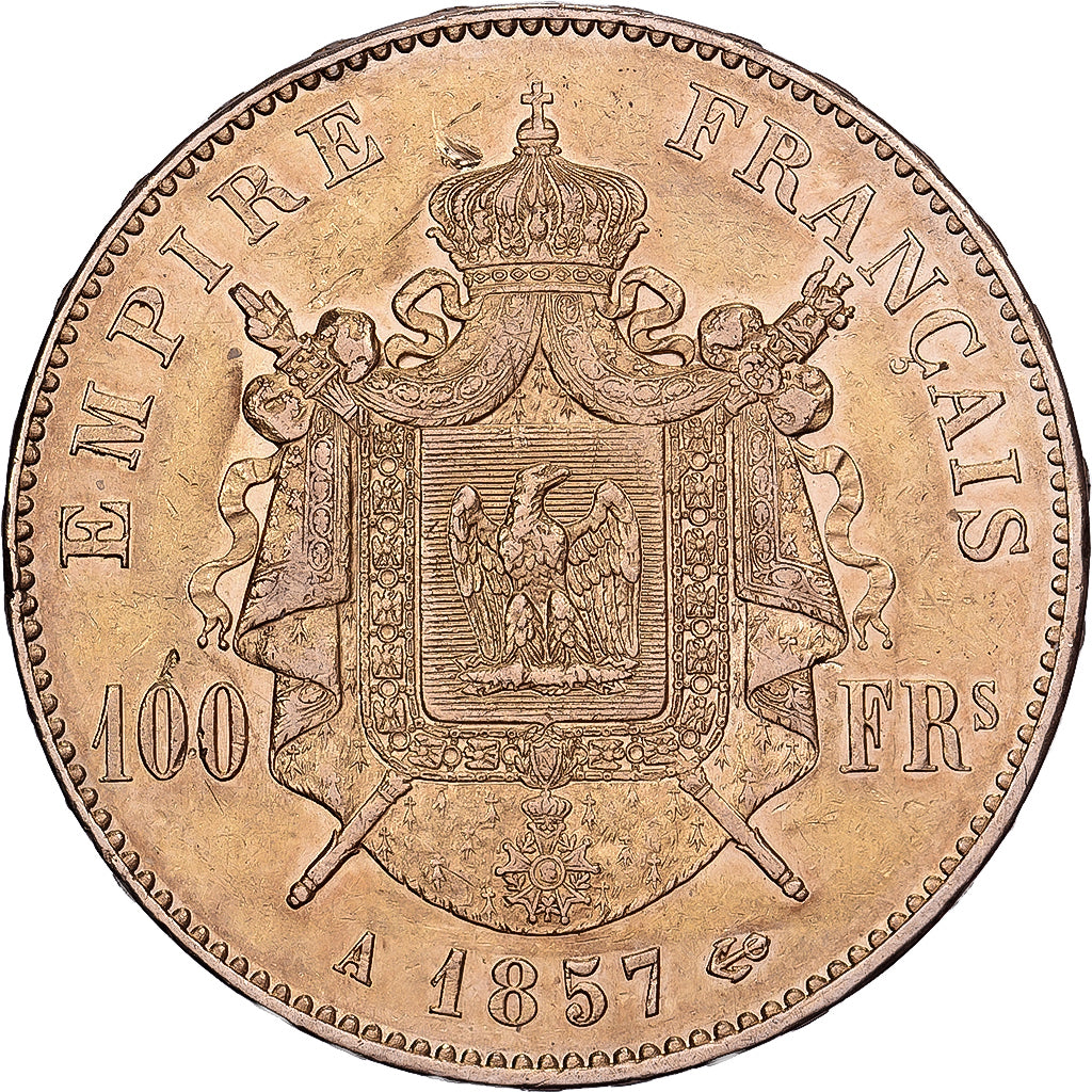 Francja, 100 Francs, Napoléon III, 1857, Paris, Złoto, EF(40-45)