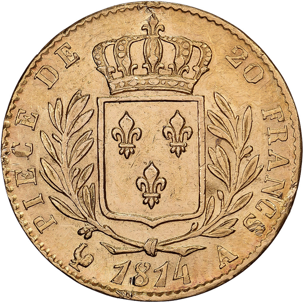 France, 20 Francs, Louis XVIII, 1814, Paris, Or, TTB+, Gadoury:1026, Le