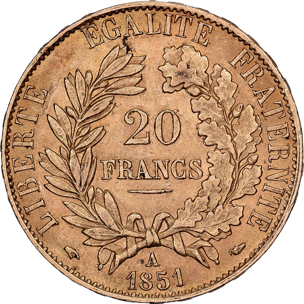 Frankrijk, 20 Francs, Cérès, 1851, Paris, Goud, ZF+, Gadoury:1059, KM:762