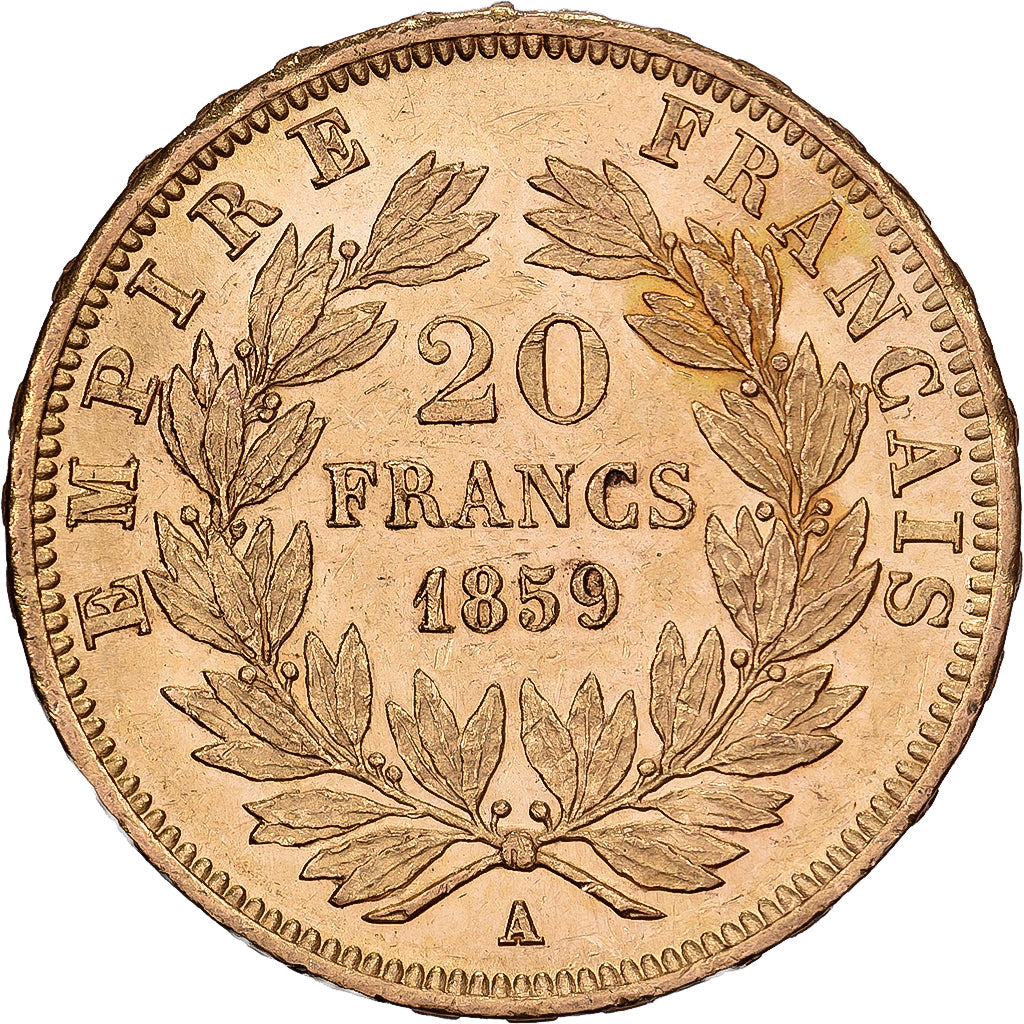 Francia, 20 Francs, Napoléon III, 1859, Paris, Oro, SPL-, Gadoury:1061