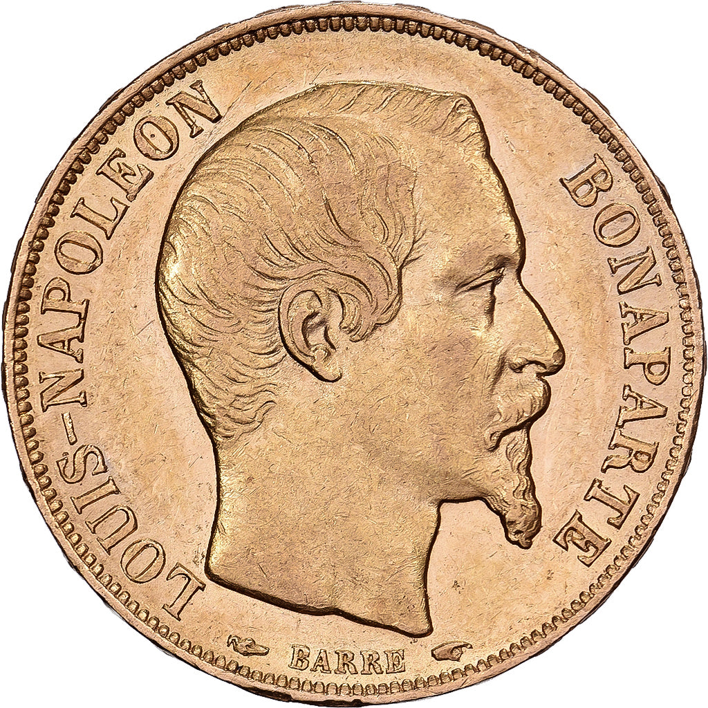 France, 20 Francs, Louis Napoléon Bonaparte, 1852, Paris, Gold, AU(50-53)