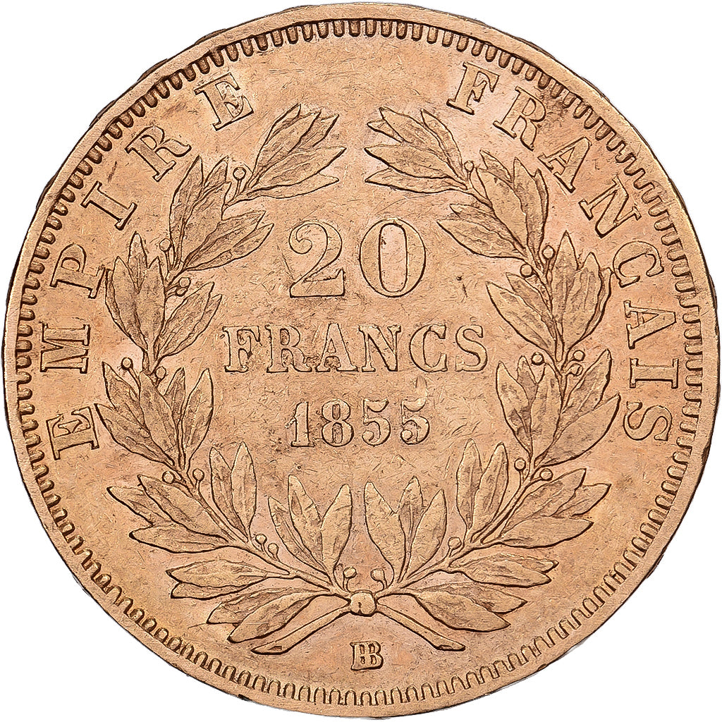 Francia, 20 Francs, Napoléon III, 1855, Strasbourg, Oro, MBC, Gadoury:1061