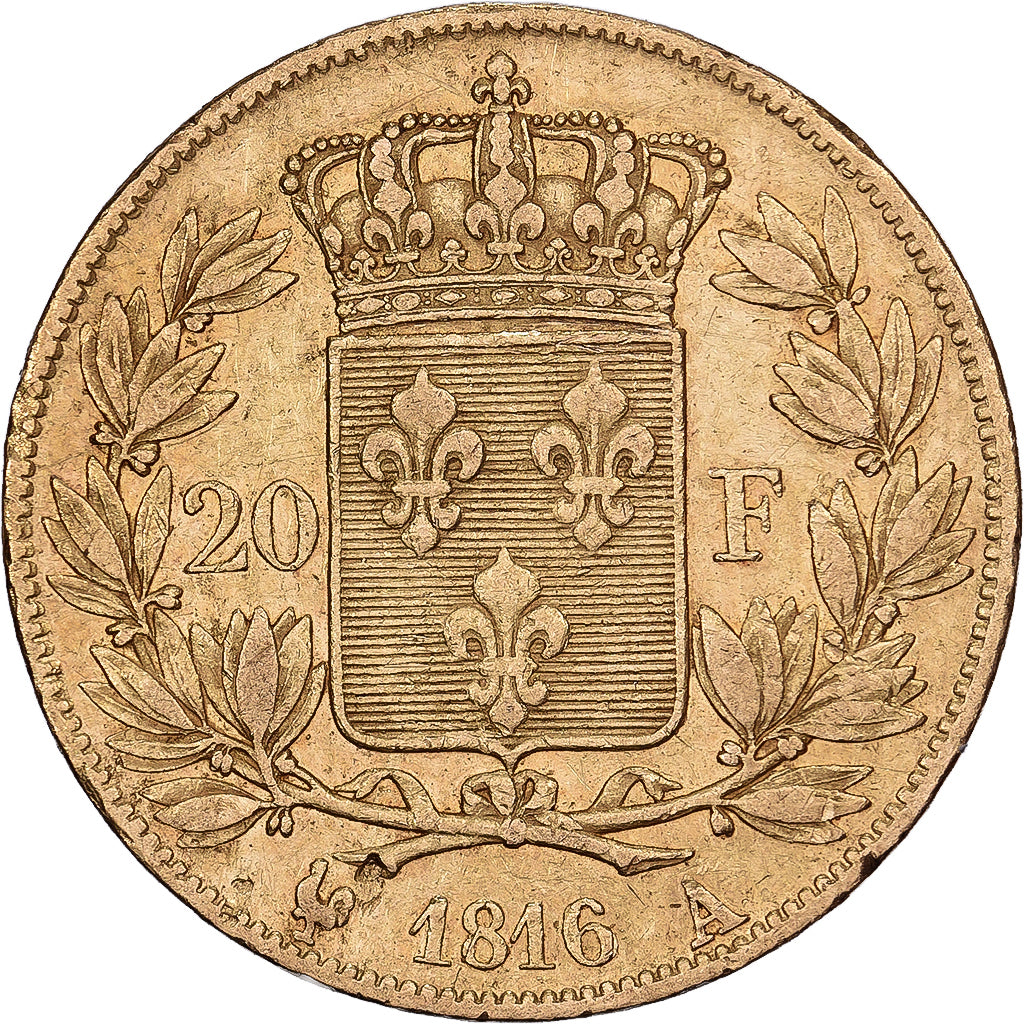 Francia, 20 Francs, Louis XVIII, 1816, Paris, Oro, BC+, Gadoury:1028, KM:712.1
