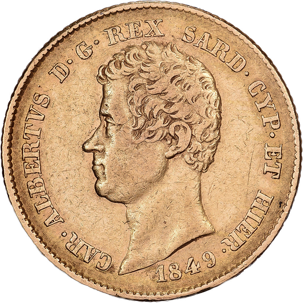ESTADOS ITALIANOS, SARDINIA, 20 Lire, Carlo Alberto, 1849, Genoa, Dourado