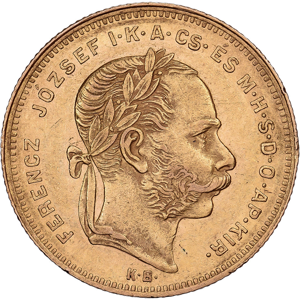 Hungary, 8 Forint 20 Francs, Franz Joseph I, 1876, Gold, AU(55-58), KM:455.1