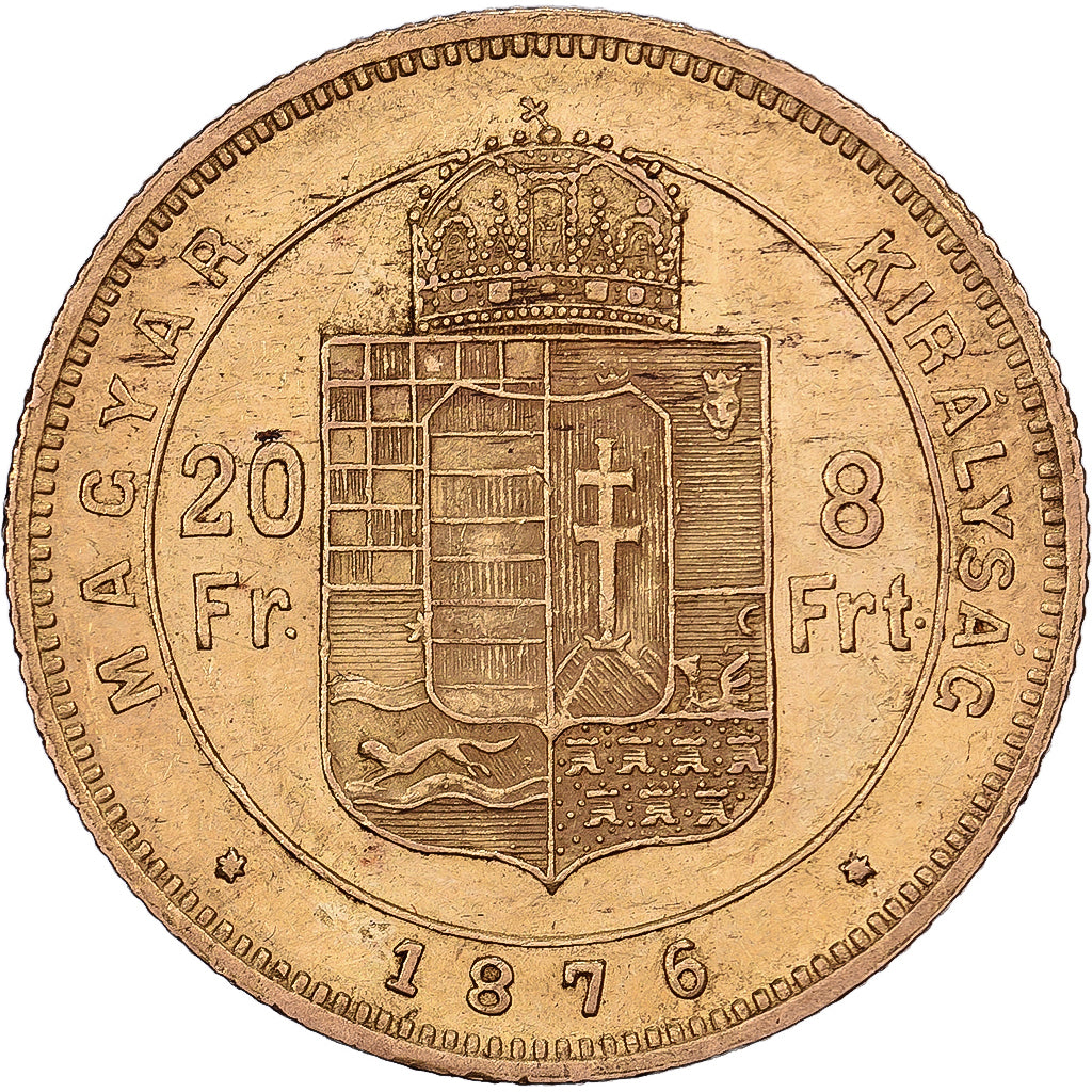 Hungary, 8 Forint 20 Francs, Franz Joseph I, 1876, Gold, AU(55-58), KM:455.1