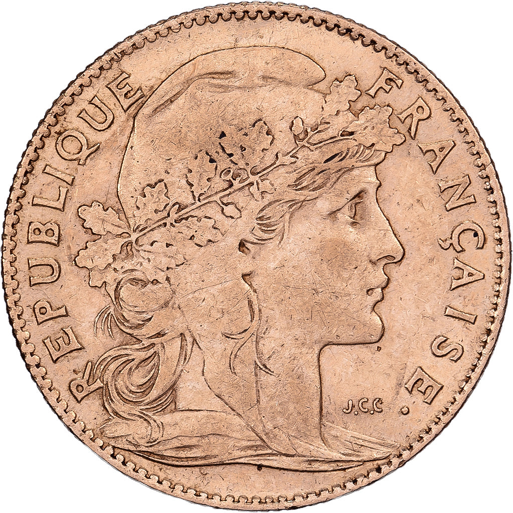 Francia, 10 Francs, Marianne Coq, 1907, Paris, Oro, BB, KM:846