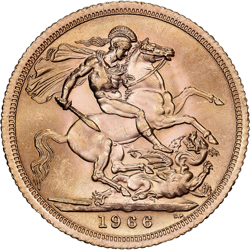 Great Britain, Elizabeth II, Sovereign, 1966, Gold, MS(64), KM:908
