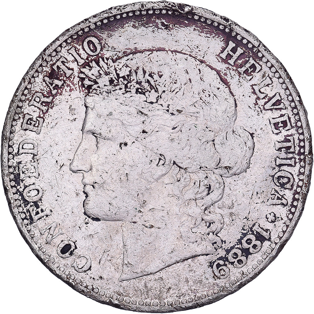 Szwajcaria, 5 Francs, 1889, Bern, Srebro, VF(20-25), KM:34