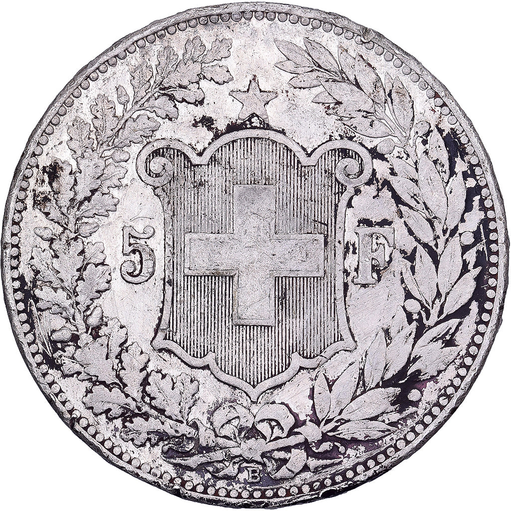 Szwajcaria, 5 Francs, 1889, Bern, Srebro, VF(20-25), KM:34
