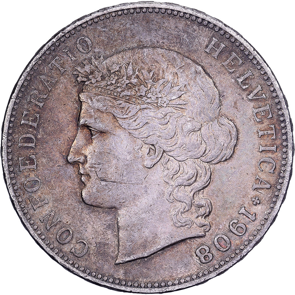 Suisse, 5 Francs, 1908, Bern, Argent, TTB, KM:34