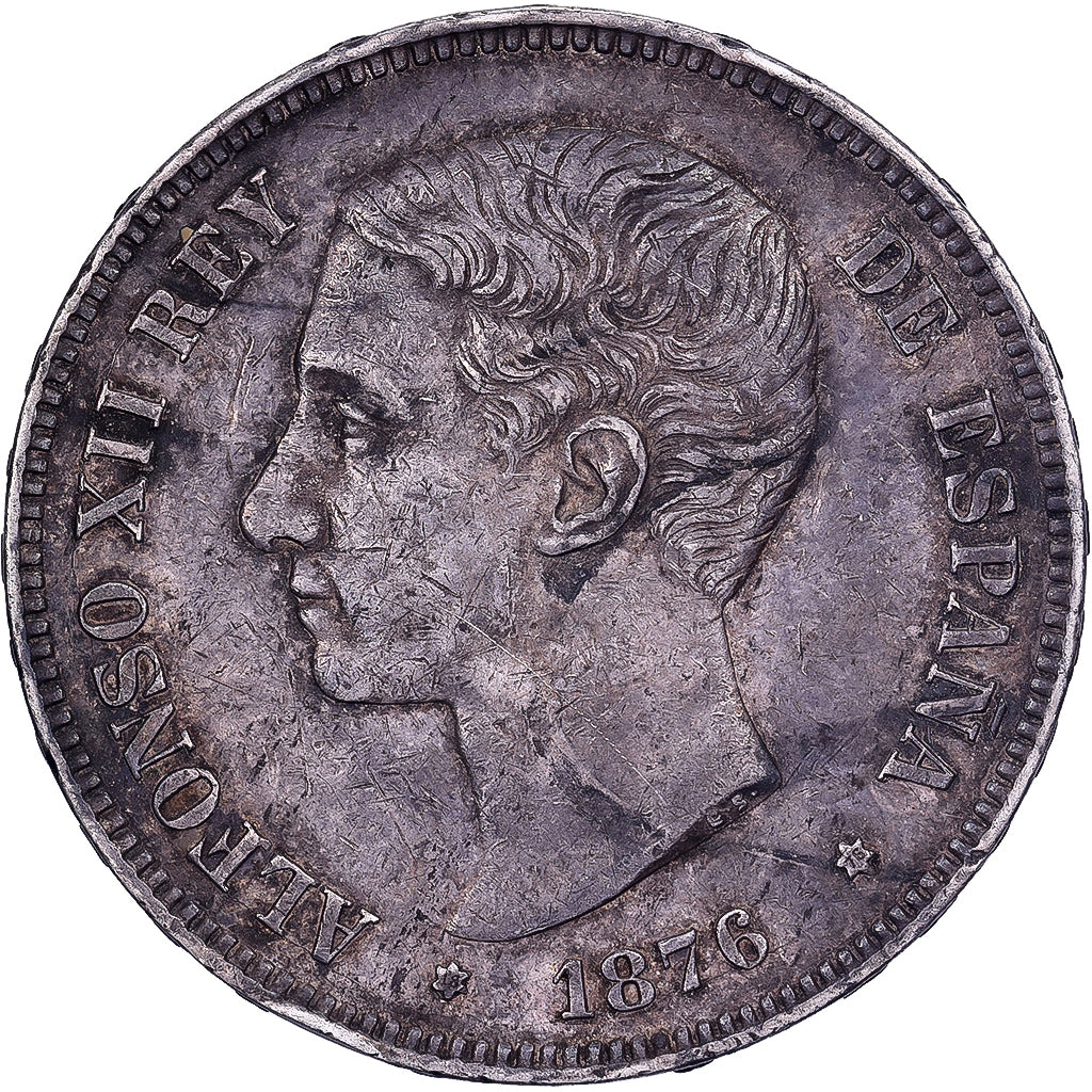 Spain, Alfonso XII, 5 Pesetas, 1876, Madrid, Silver, EF(40-45), KM:671