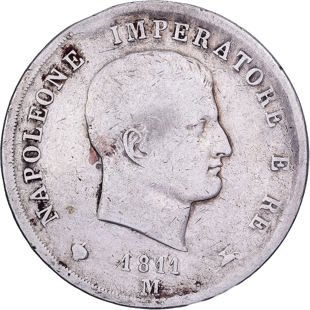 Italiaanse staten, KINGDOM OF NAPOLEON, Napoleon I, 5 Lire, 1811, Milan, Zilver
