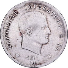 Italiaanse staten, KINGDOM OF NAPOLEON, Napoleon I, 5 Lire, 1811, Milan, Zilver