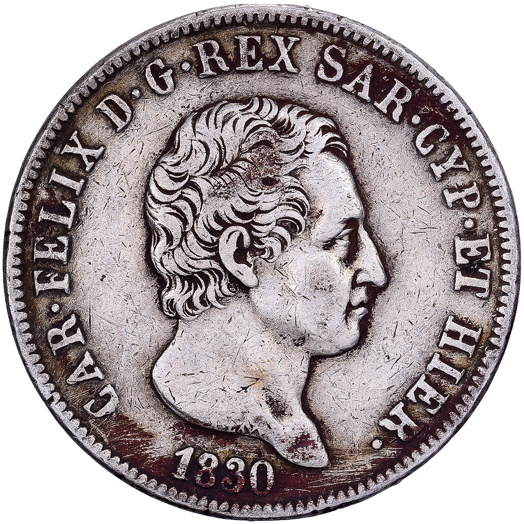 Royaume de Sardaigne, Carlo Felice, 5 Lire, 1830, Turin, Argent, TB+, KM:116.1