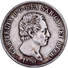 Kingdom of Sardinia, Carlo Felice, 5 Lire, 1830, Torino, Zilver, FR+, KM:116.1
