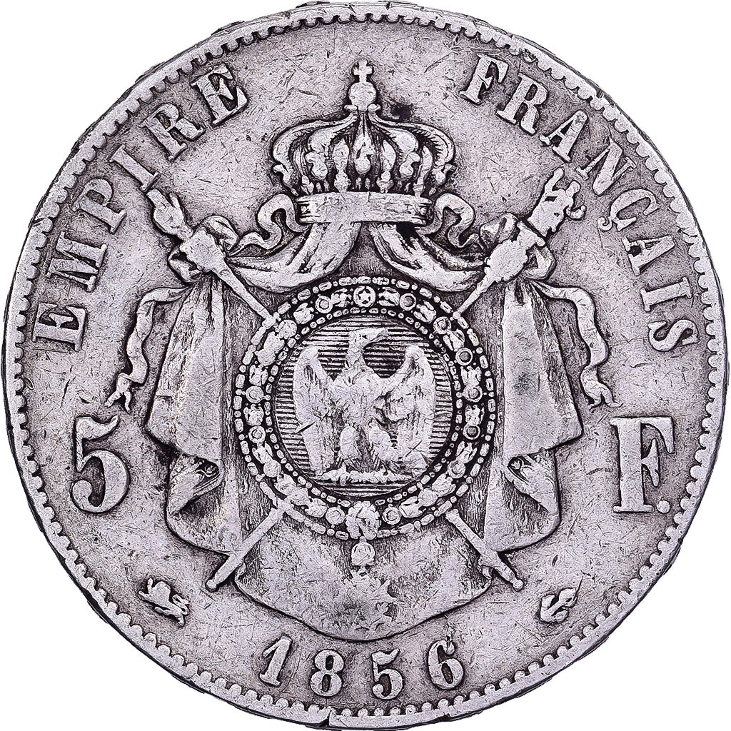 França, 5 Francs, Napoléon III, 1856, Lyon, Prata, VF(20-25), Gadoury:734