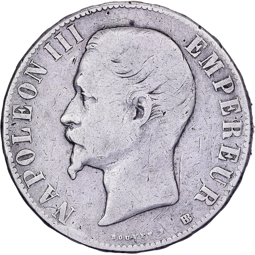 França, 5 Francs, Napoléon III, 1856, Strasbourg, Prata, F(12-15)