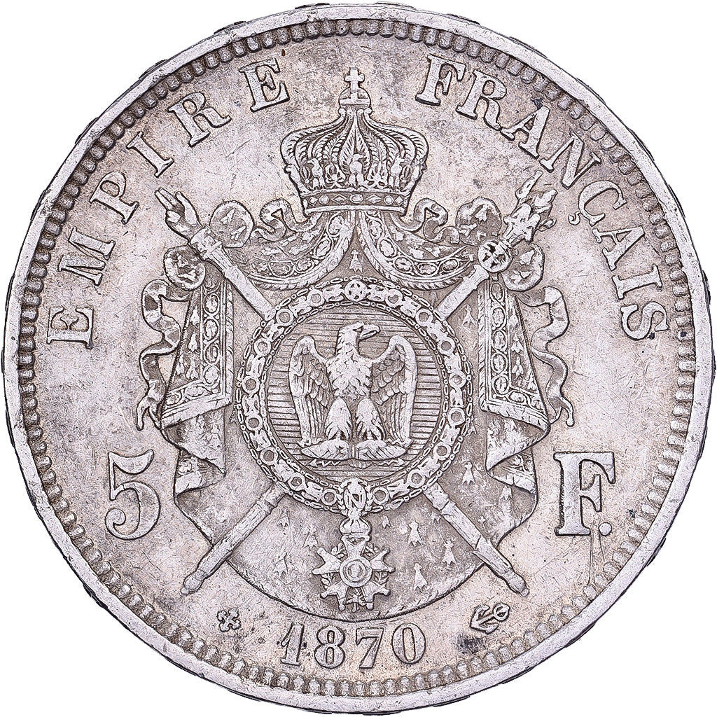Francia, 5 Francs, Napoléon III, 1870, Strasbourg, Argento, BB+, Gadoury:739