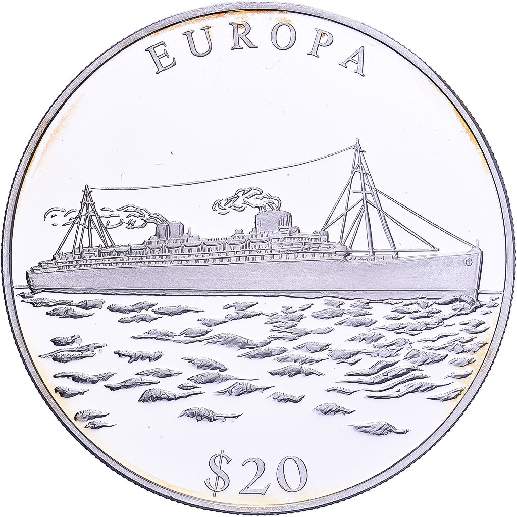 Liberia, 20 Dollars, History of Navigation, 2000, Europa, Silver, MS(64), KM:655