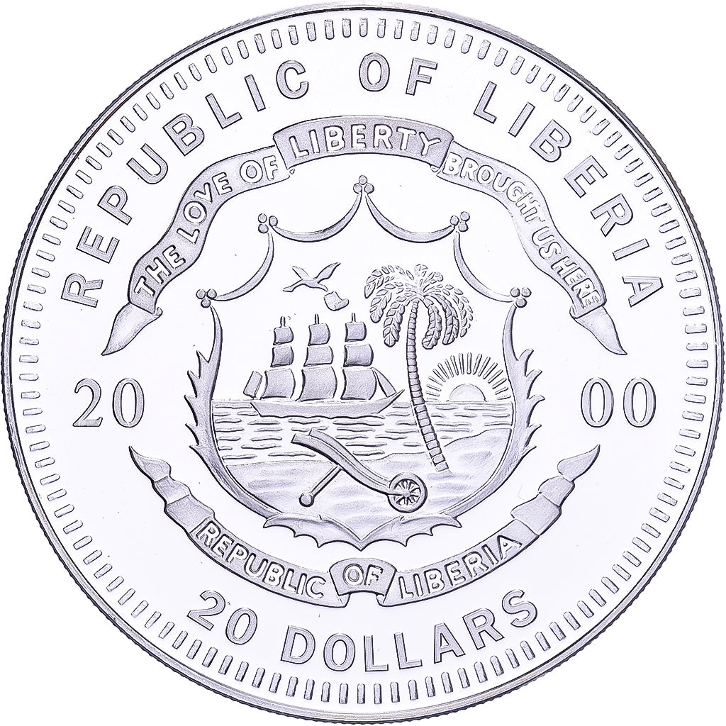 Liberia, 20 Dollars, History of Navigation, 2000, Europa, Silver, MS(64), KM:655