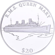 Liberia, 20 Dollars, History of Navigation, 2000, K.M.S QUEEN MARY, Silver