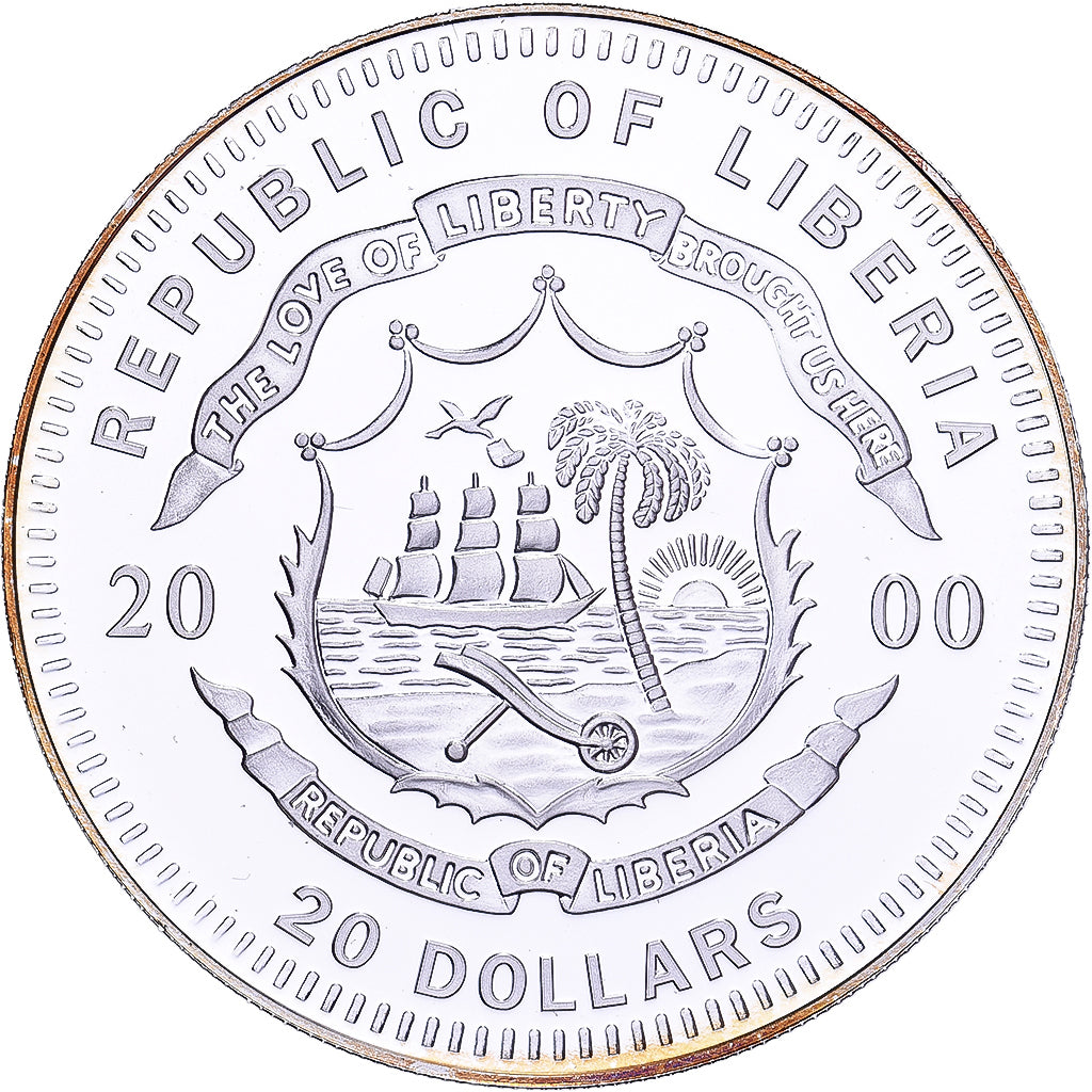 Liberia, 20 Dollars, History of Navigation, 2000, K.M.S QUEEN MARY, Argento