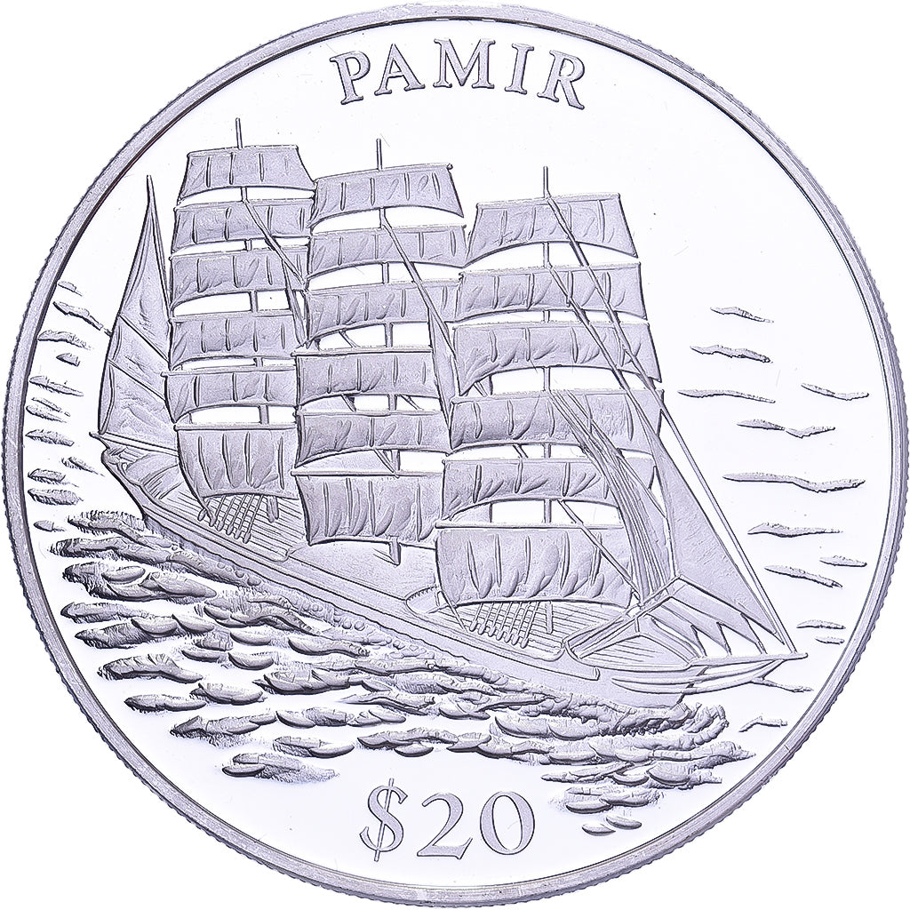 Liberia, 20 Dollars, History of Navigation, 2000, Pamir, Silver, MS(64), KM:647