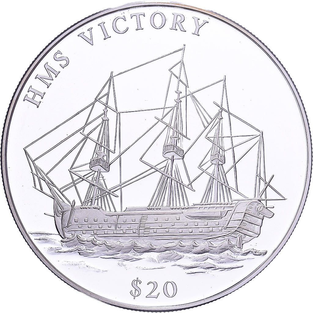 Liberia, 20 Dollars, History of Navigation, 2000, HMS VICTORY, Silver, MS(64)