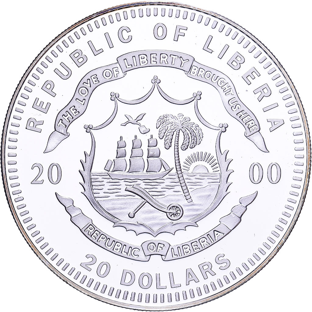Liberia, 20 Dollars, History of Navigation, 2000, HMS VICTORY, Silver, MS(64)