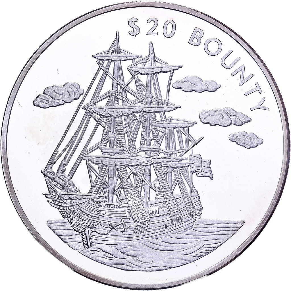 Liberia, 20 Dollars, History of Navigation, 2000, Bounty, Silver, MS(64), KM:648