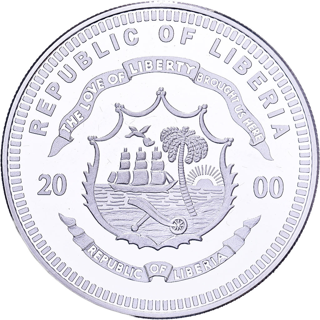 Liberia, 20 Dollars, History of Navigation, 2000, Bounty, Silver, MS(64), KM:648