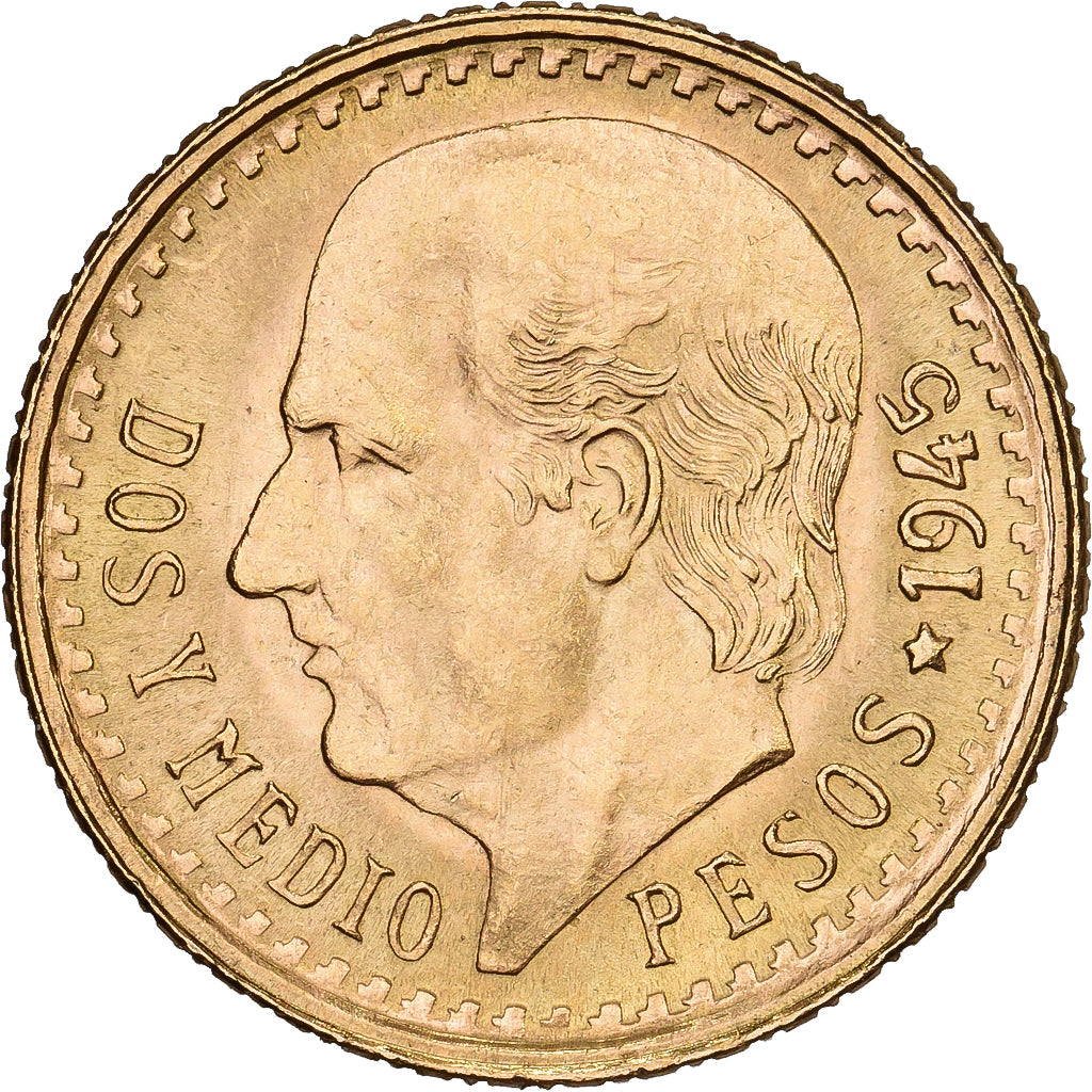 Mexique, 2-1/2 Pesos, 1945, Mexico, Or, SPL, KM:463