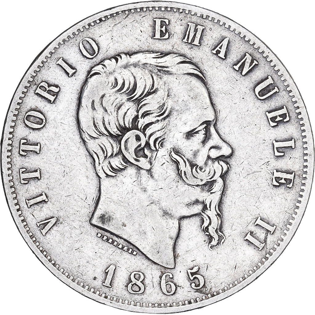 Italy, Vittorio Emanuele II, 5 Lire, 1865, Torino, Silver, EF(40-45), KM:461