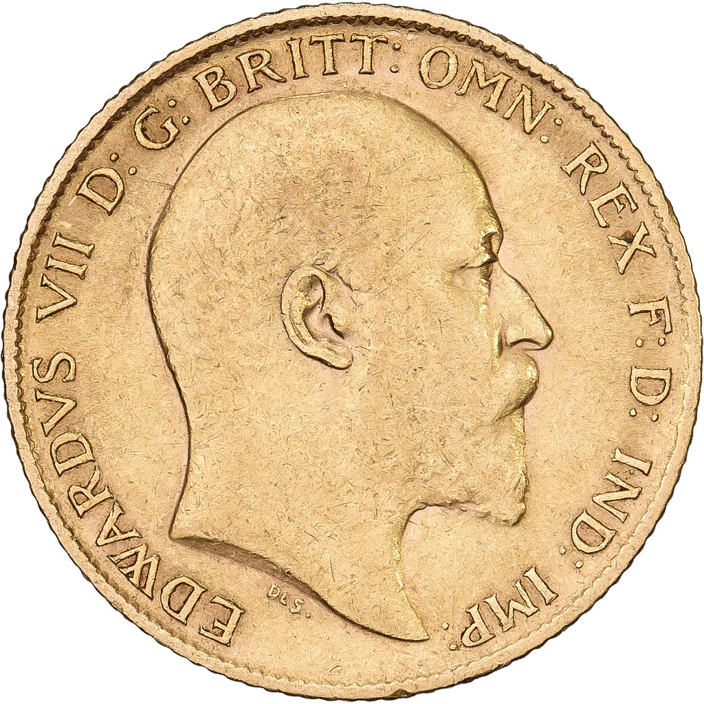 Great Britain, Edward VII, 1/2 Sovereign, 1907, Gold, EF(40-45), KM:804
