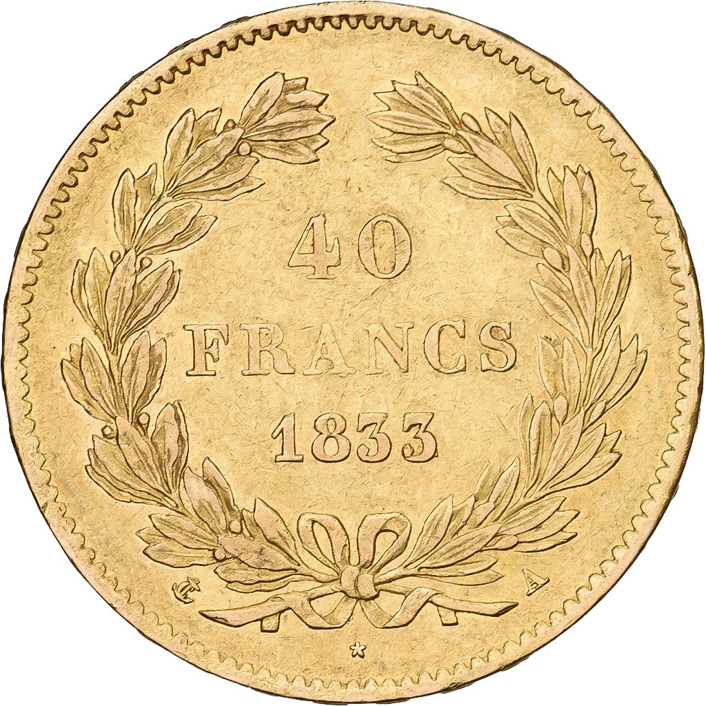 France, 40 Francs, Louis-Philippe, 1833, Paris, Gold, EF(40-45), KM:747.1